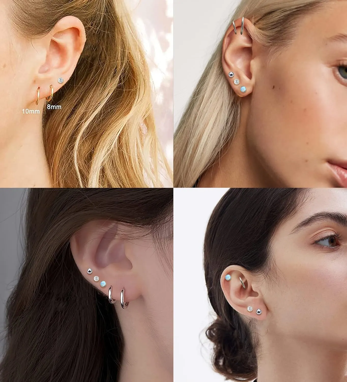 MJust 5 Pairs G23 Titanium Flat Back Earrings for Women & Men with Sensitive Ears  Hypoallergenic 20G Studs & Hoops with CZ, Opal, Pearl Designs for Cartilage