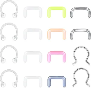 MODRSA Mix Set Clear Piercing Retainers Septum Retainer Nose Studs Flexible Lip Ear Nose Tongue Rings Nipplering Cartilage Rook Daith Earrings Horseshoe Plastic Industrial Piercing Retainer for Work