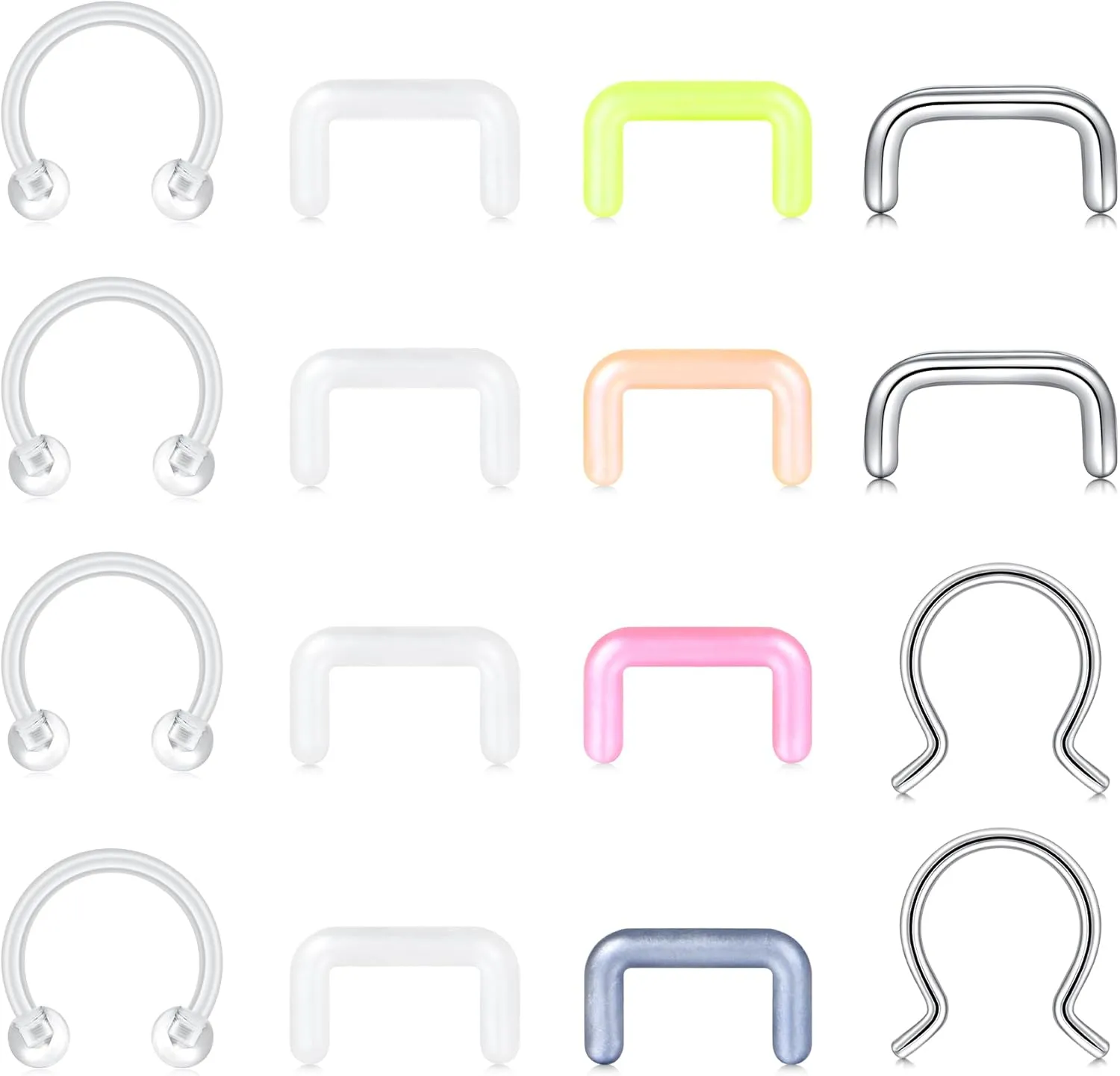MODRSA Mix Set Clear Piercing Retainers Septum Retainer Nose Studs Flexible Lip Ear Nose Tongue Rings Nipplering Cartilage Rook Daith Earrings Horseshoe Plastic Industrial Piercing Retainer for Work