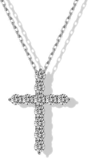 Moissanite Cross Necklace for Women and Men, 14K/18K Gold Plated Sterling Silver Diamond Cross Necklaces, Dainty cross necklace for Women (Silver)
