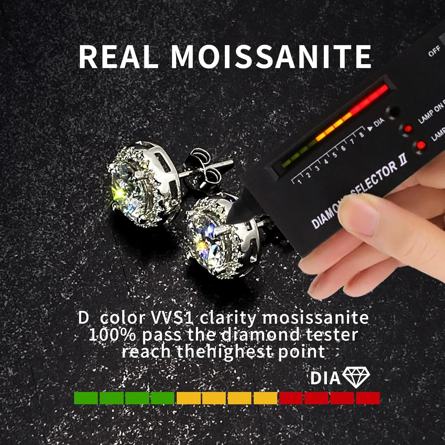 Moissanite Earrings for Men and Women in White Gold Plated Sterling Silver - Trendy Lab Grown Diamond Stud Earrings Ideal Mens Earrings for Birthdays, Weddings