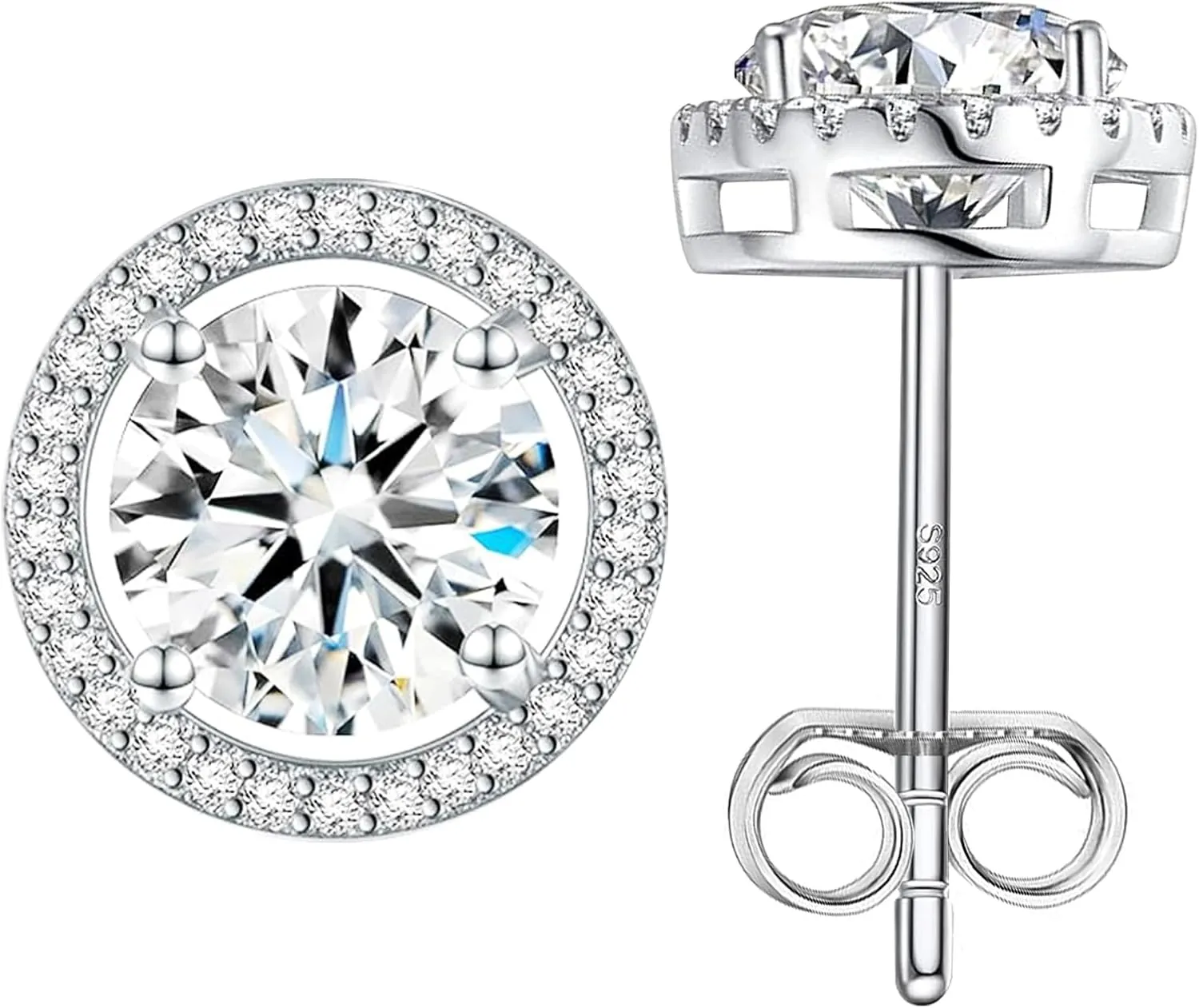 Moissanite Earrings for Men and Women in White Gold Plated Sterling Silver - Trendy Lab Grown Diamond Stud Earrings Ideal Mens Earrings for Birthdays, Weddings