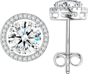 Moissanite Earrings for Men and Women in White Gold Plated Sterling Silver - Trendy Lab Grown Diamond Stud Earrings Ideal Mens Earrings for Birthdays, Weddings