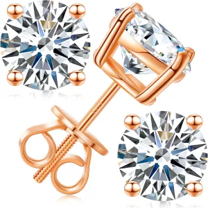 Moissanite Stud Earrings Screw Back 3-10mm 0.2ct-8.0ct 18K White Yellow Rose Gold Plated S925 Sterling Silver Round Cut D Color VVS1 Lab Created Moissanite Earrings for Women Men