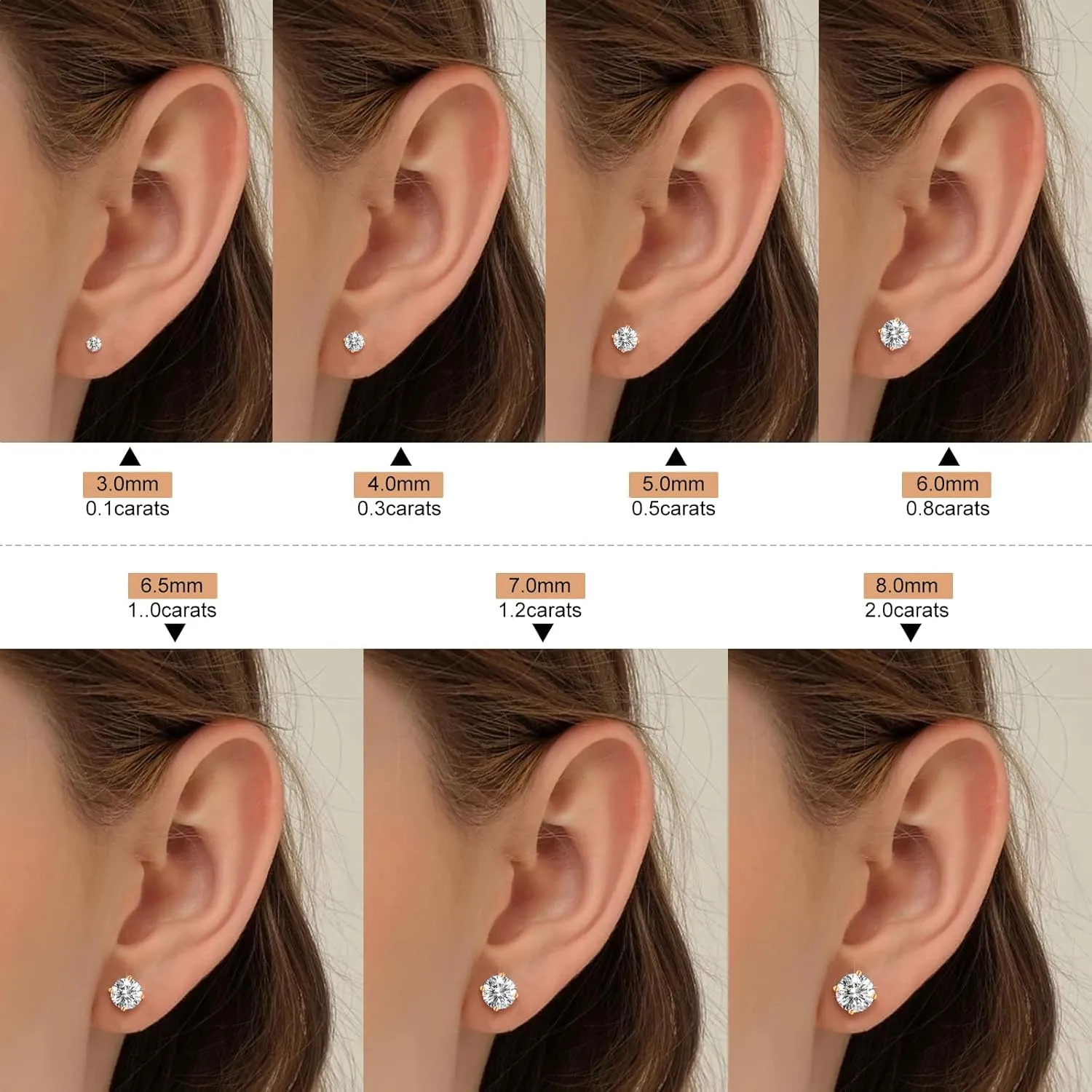 Moissanite Stud Earrings Screw Back 3-10mm 0.2ct-8.0ct 18K White Yellow Rose Gold Plated S925 Sterling Silver Round Cut D Color VVS1 Lab Created Moissanite Earrings for Women Men