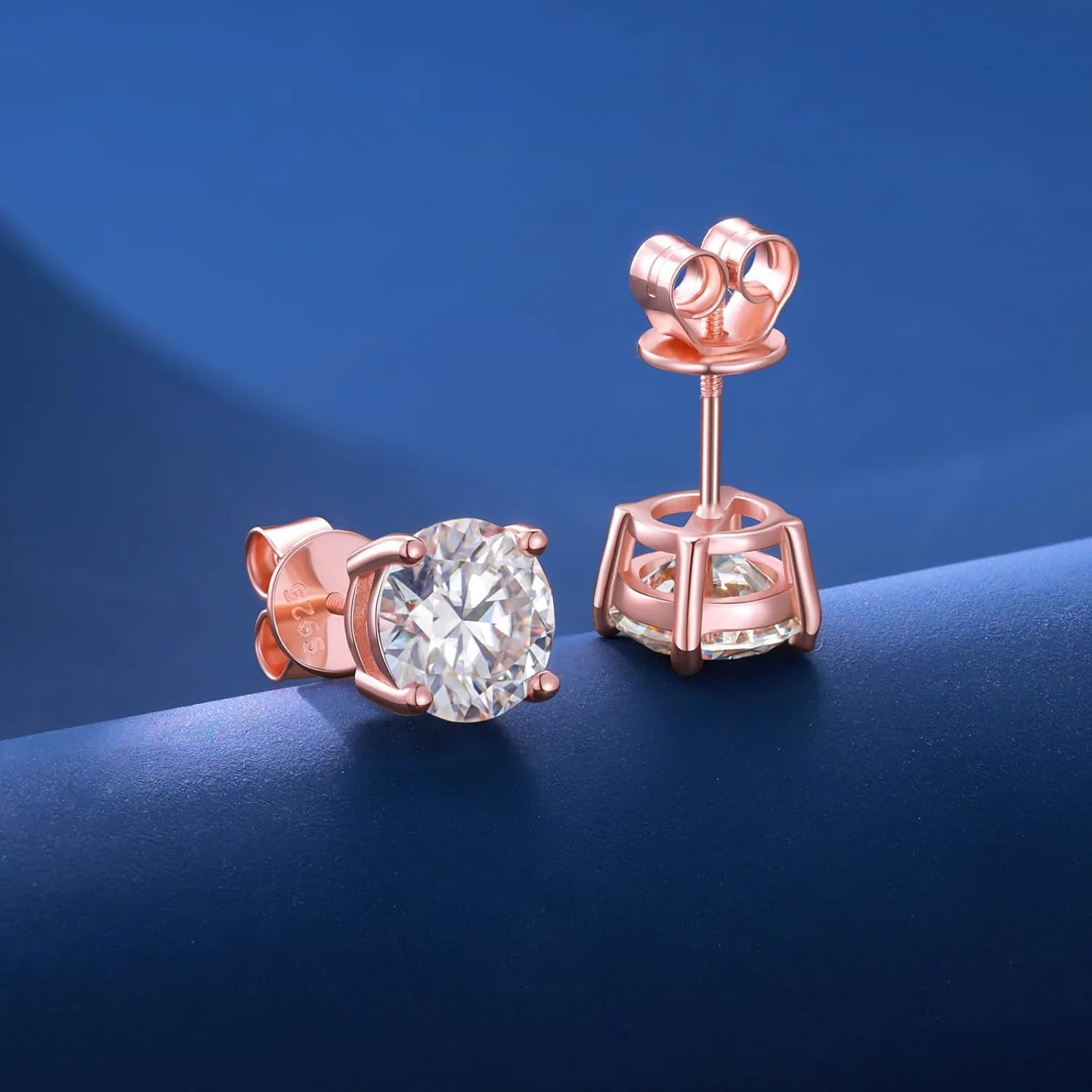 Moissanite Stud Earrings Screw Back 3-10mm 0.2ct-8.0ct 18K White Yellow Rose Gold Plated S925 Sterling Silver Round Cut D Color VVS1 Lab Created Moissanite Earrings for Women Men