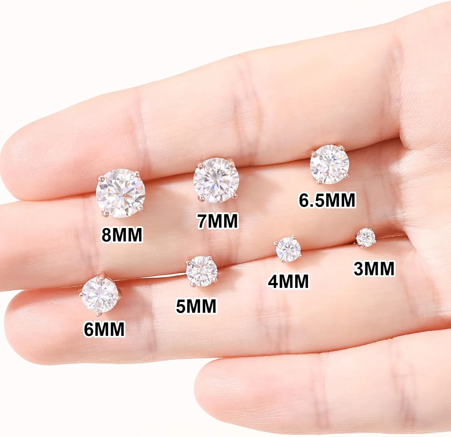Moissanite Stud Earrings Screw Back 3-10mm 0.2ct-8.0ct 18K White Yellow Rose Gold Plated S925 Sterling Silver Round Cut D Color VVS1 Lab Created Moissanite Earrings for Women Men