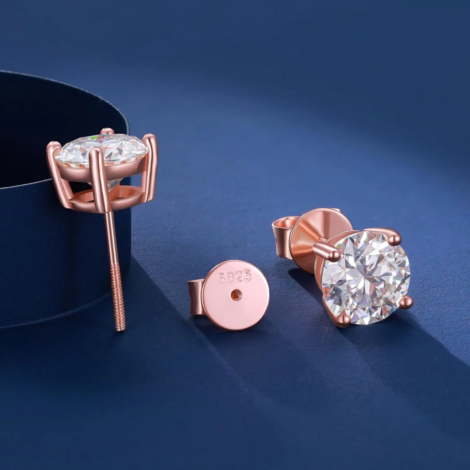 Moissanite Stud Earrings Screw Back 3-10mm 0.2ct-8.0ct 18K White Yellow Rose Gold Plated S925 Sterling Silver Round Cut D Color VVS1 Lab Created Moissanite Earrings for Women Men