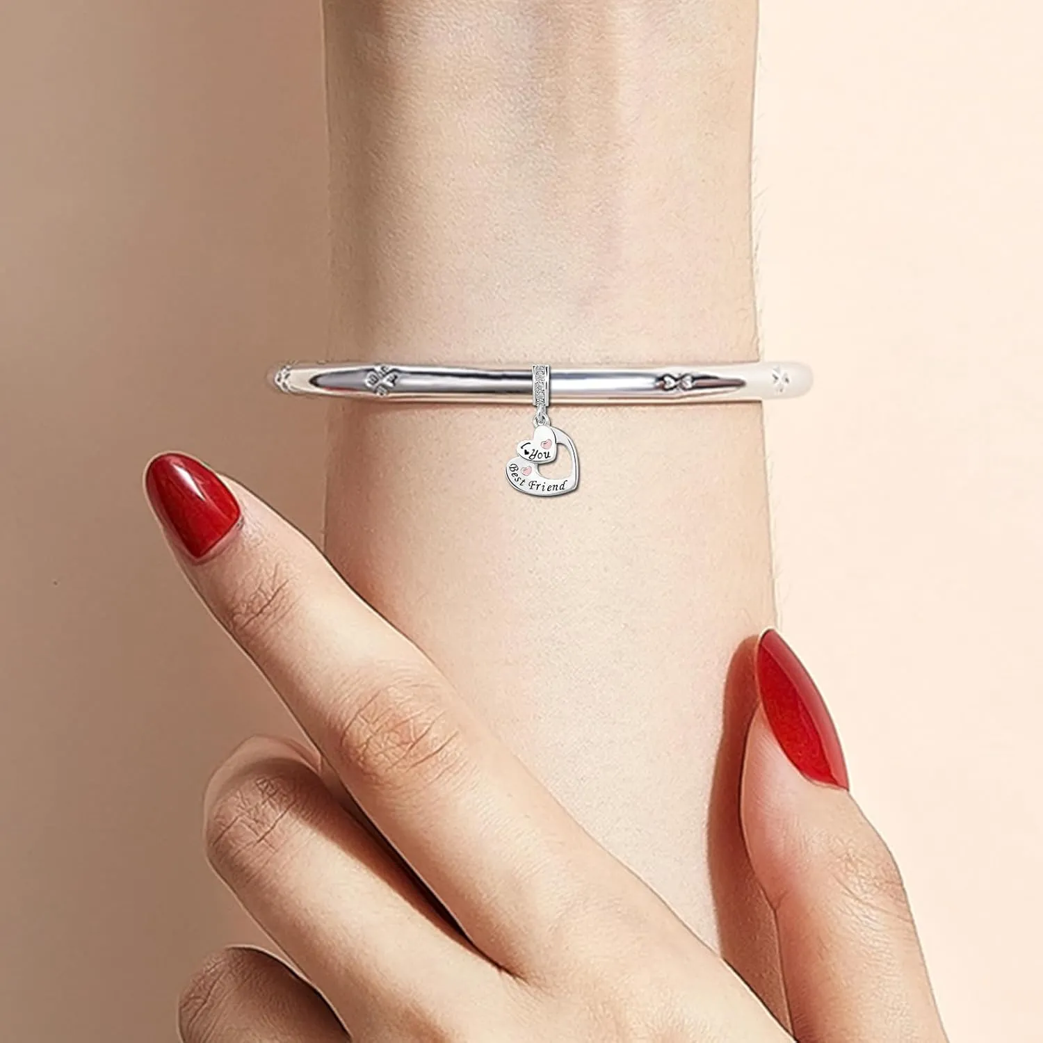 Mom/Daughter/Grandma/Granddaughter/Nana/Autie/Wife/Sister/Best Friend Rose Gold Plated Heart I Love You Charms for Bracelets Compatible with Pandora Bracelets