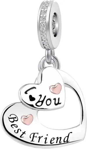 Mom/Daughter/Grandma/Granddaughter/Nana/Autie/Wife/Sister/Best Friend Rose Gold Plated Heart I Love You Charms for Bracelets Compatible with Pandora Bracelets