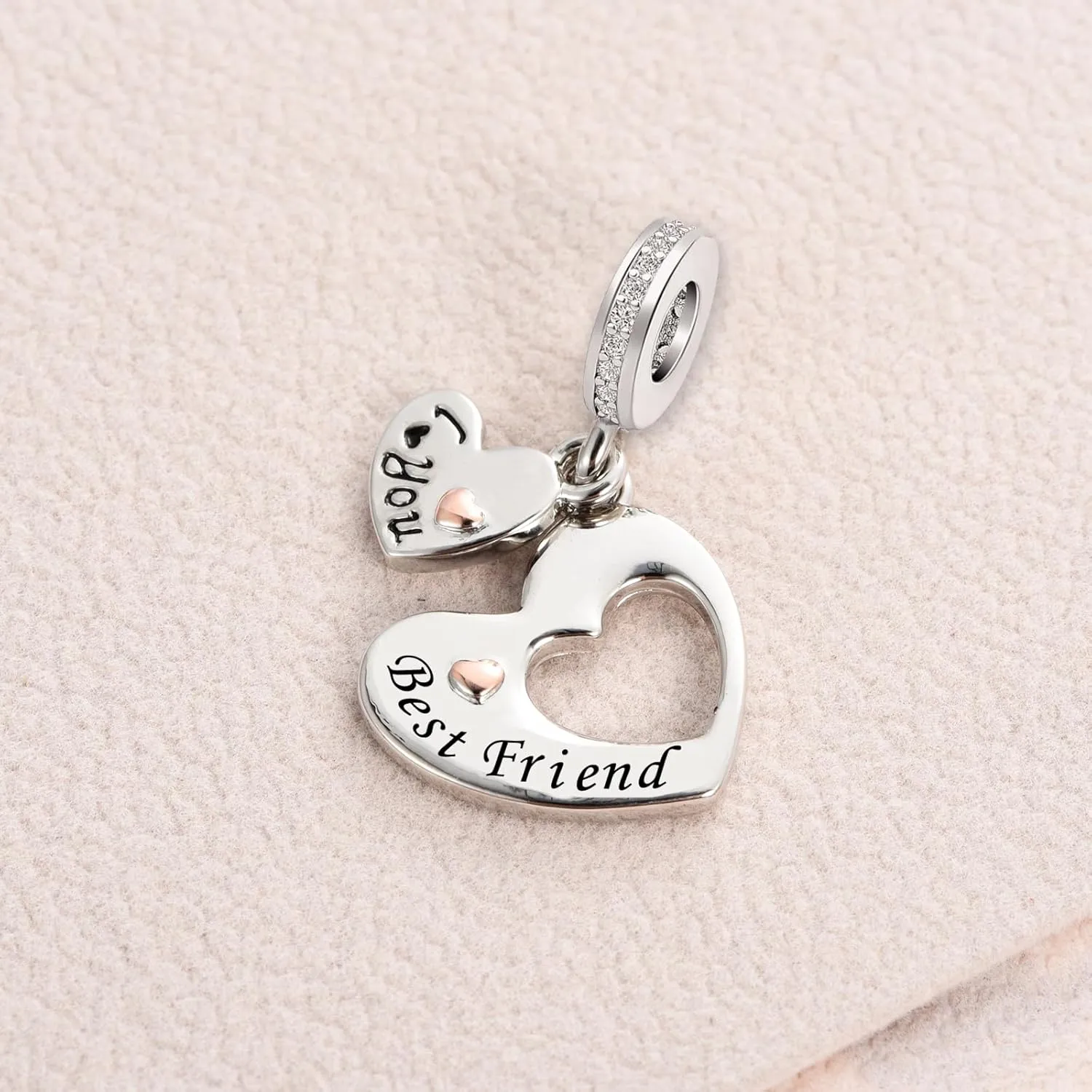 Mom/Daughter/Grandma/Granddaughter/Nana/Autie/Wife/Sister/Best Friend Rose Gold Plated Heart I Love You Charms for Bracelets Compatible with Pandora Bracelets