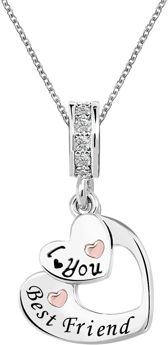 Mom/Daughter/Grandma/Granddaughter/Nana/Autie/Wife/Sister/Best Friend Rose Gold Plated Heart I Love You Charms for Bracelets Compatible with Pandora Bracelets