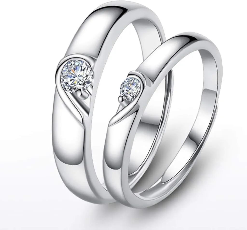 MOMOJIA Heart Promise Rings for Couples I Love You Engagement Wedding Ring Band Sets