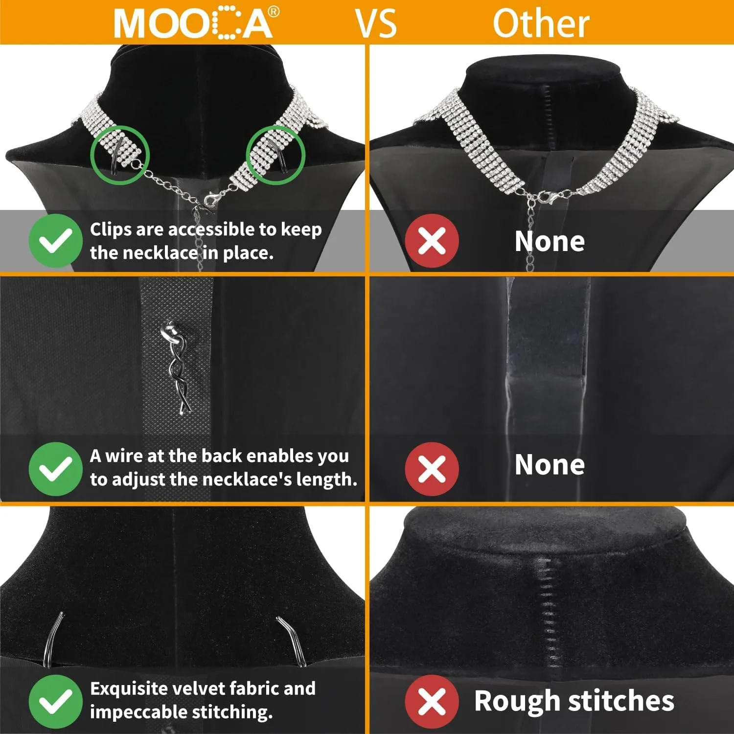 MOOCA 2 Pcs Large Necklace Chain Jewelry Bust Display Holder Stand, Necklaces Display Mannequin, Jewelry Bust Stand 11 1/4 in Height, Black Velvet