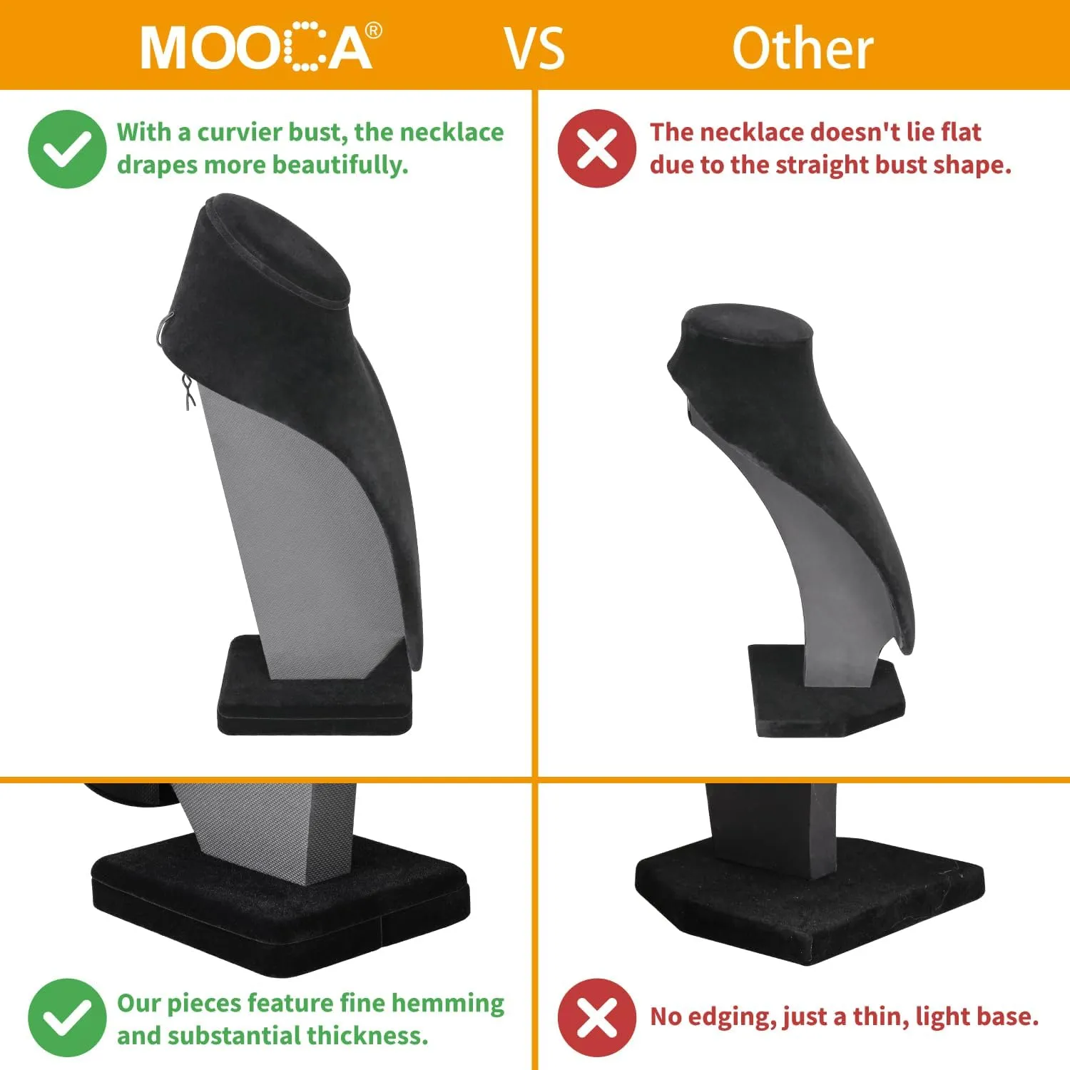 MOOCA 2 Pcs Large Necklace Chain Jewelry Bust Display Holder Stand, Necklaces Display Mannequin, Jewelry Bust Stand 11 1/4 in Height, Black Velvet