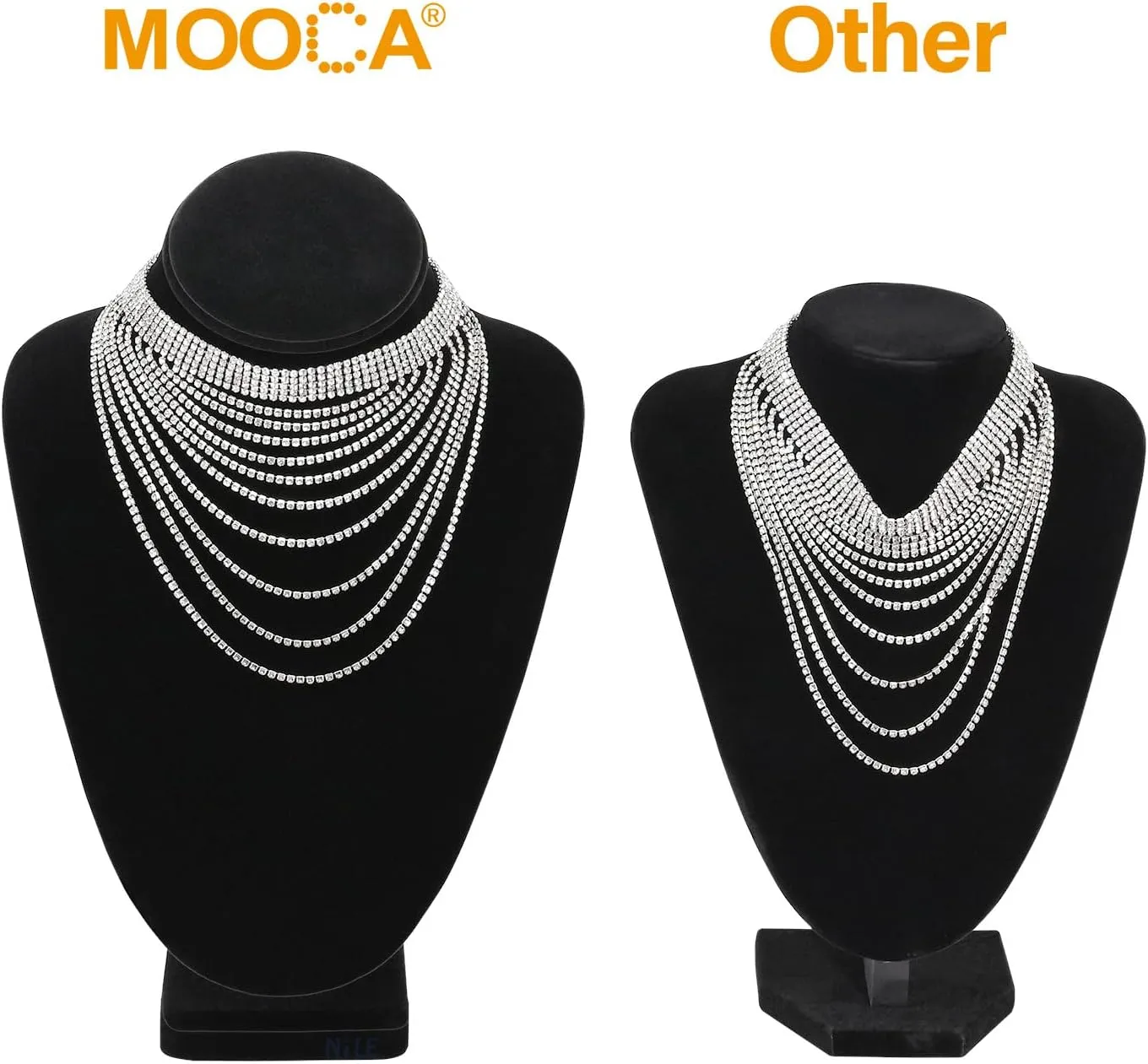 MOOCA 2 Pcs Large Necklace Chain Jewelry Bust Display Holder Stand, Necklaces Display Mannequin, Jewelry Bust Stand 11 1/4 in Height, Black Velvet
