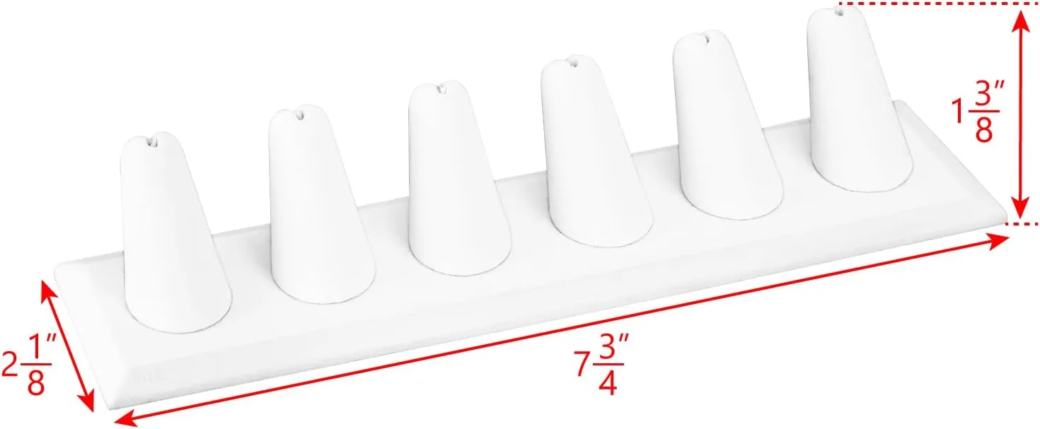 MOOCA Deluxe Leatherette 2 Pcs Set 6-Ring Organizer for Showcase Display Ring Finger Holder Jewelry Display Stands Showcase Jewelry Storage, White PU Leatherette, 7 3/4 W x 2 1/8 D x 1 3/8 H inch