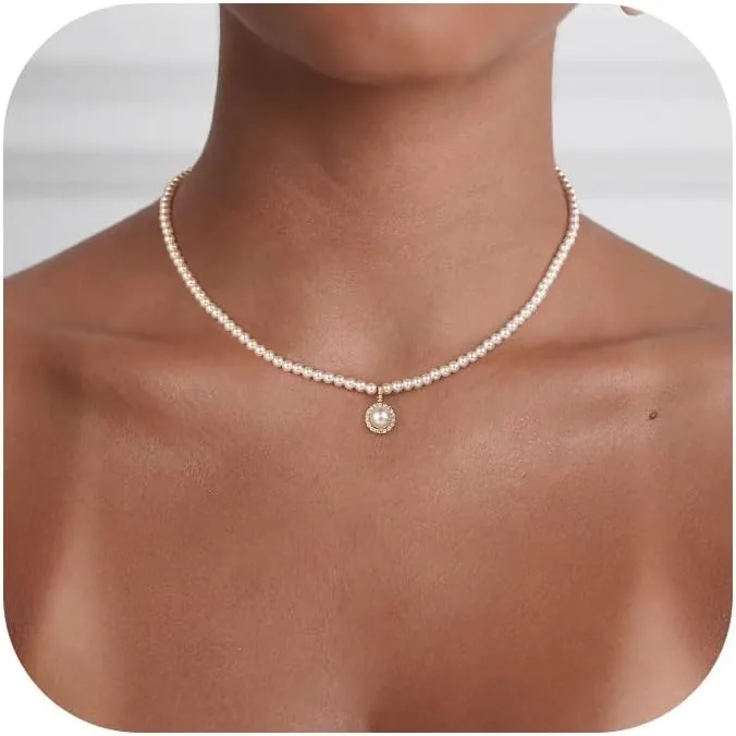 Moodear Dainty Pearl Pendant Necklaces for Women - Trendy Non Tarnish 14k Gold Plated Freshwater Pearls Necklace Pearl Choker Jewelry for Her