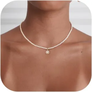 Moodear Dainty Pearl Pendant Necklaces for Women - Trendy Non Tarnish 14k Gold Plated Freshwater Pearls Necklace Pearl Choker Jewelry for Her