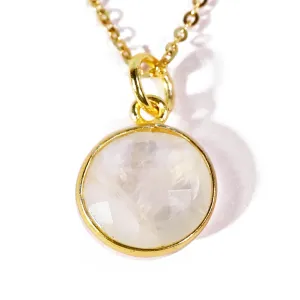Moonstone Artisan Pendant Necklace, Round White Gemstone, 18K Plate Gold Silver 925 Jewelry, Layering Necklaces, Gift for Her June Birthstone, 18inch
