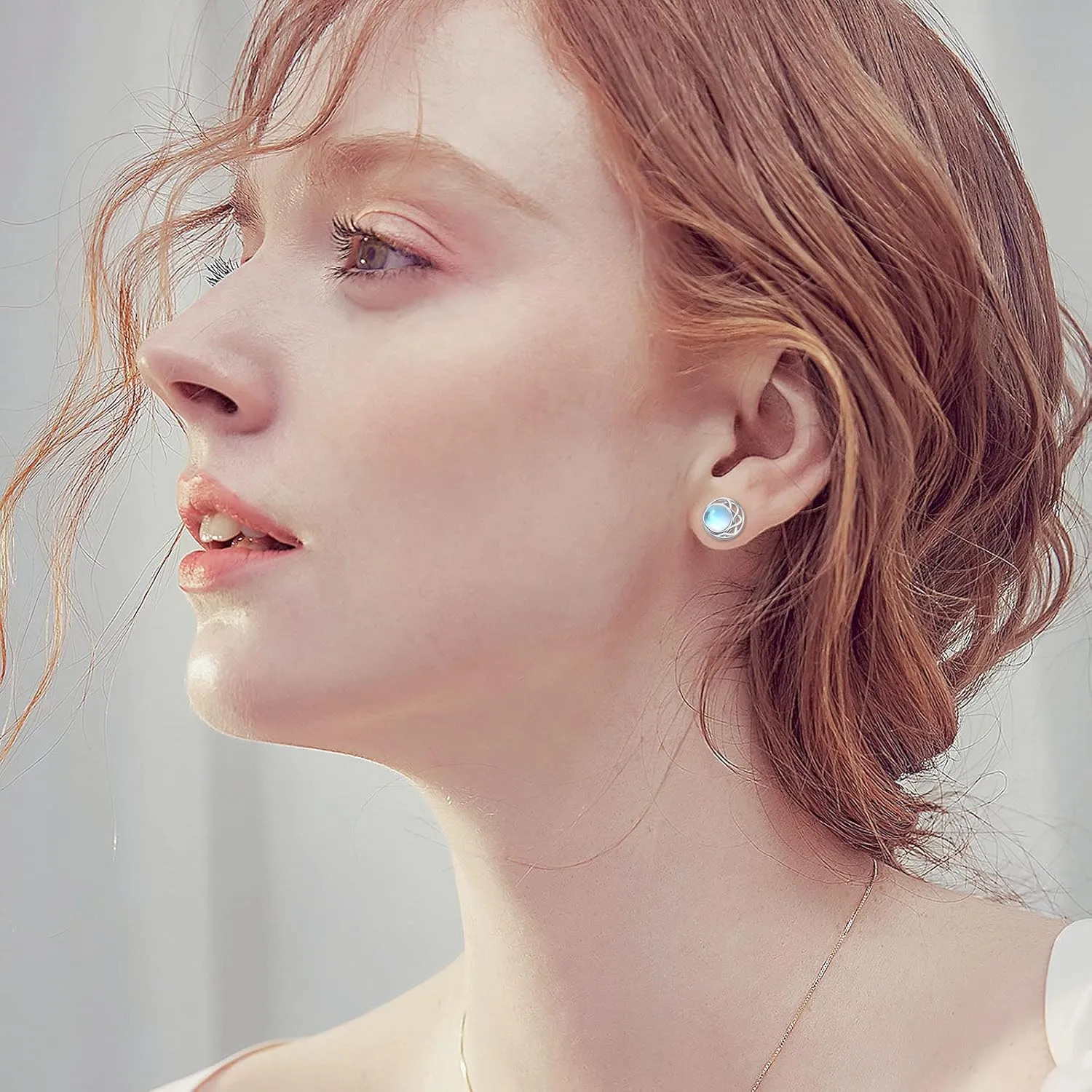 Moonstone Stud Earrings Sterling Silver Rainbow Moonstone Hypoallergenic Earrings Tiny Lightweight Piercing Stud Jewelry for Women Friend with Gifts Box
