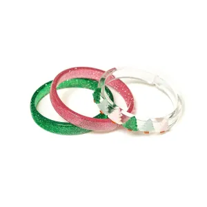 MULTI CHRISTMAS TREE GLITTER PINK GREEN BANGLES