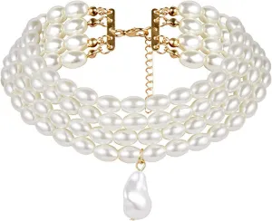 Multilayer Pearl Necklace Vintage Imitation Pearl Choker Necklace Multi-Strand Pearl Choker Necklaces Wedding Jewelry Color B