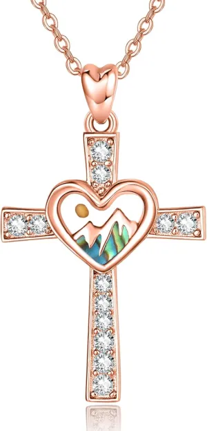 Mustard Seed Cross Necklace for Women 925 Sterling Silver Christian Faith Pendant Mountain Necklaces Inspirational Jewelry Gifts