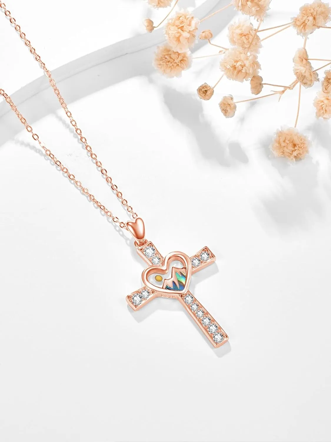 Mustard Seed Cross Necklace for Women 925 Sterling Silver Christian Faith Pendant Mountain Necklaces Inspirational Jewelry Gifts