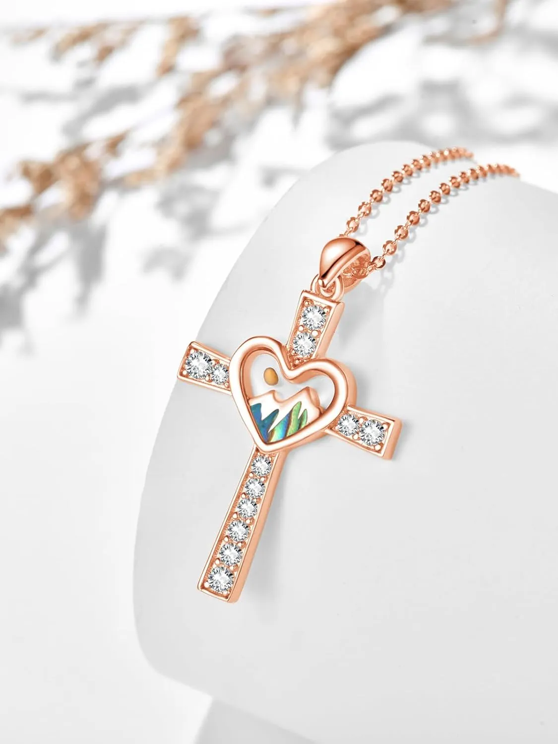 Mustard Seed Cross Necklace for Women 925 Sterling Silver Christian Faith Pendant Mountain Necklaces Inspirational Jewelry Gifts