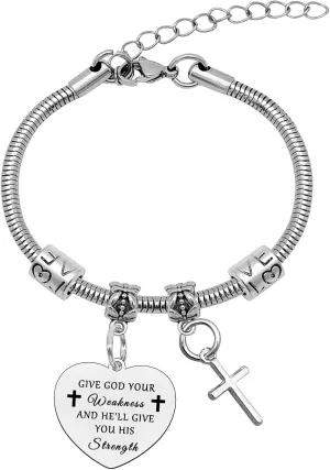 Mwphuy Christian Gifts for Women Faith Jewelry Religious Gifts for friend sister Bible Verse Bracelets Inspirational Gifts for friend Give God Your Weakness and He'll Give You His Strength Gifts