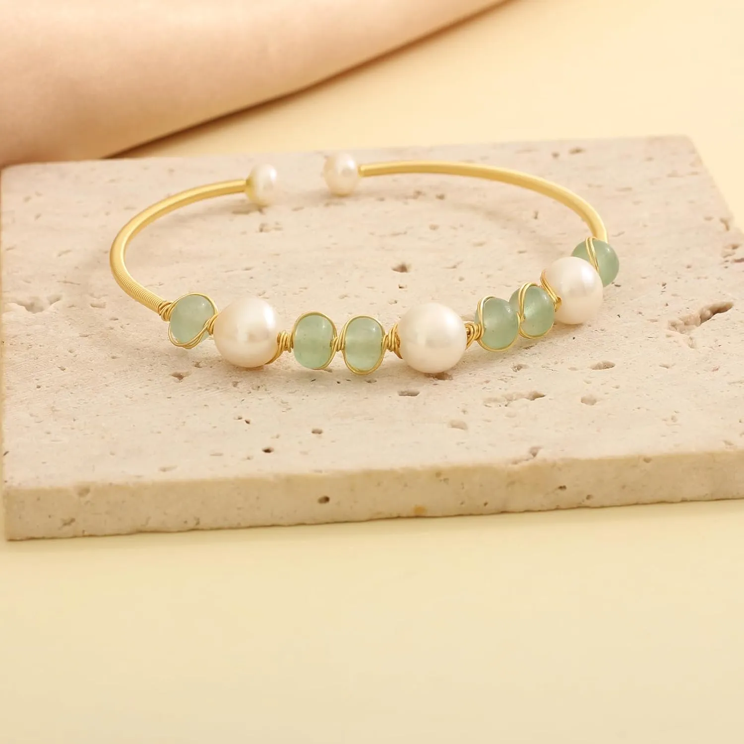Natural Green Jade & Pearls Bracelets for Women, Natural Freshwater Pearls Jade Bracelets Jewelry Bangle, Lucky Green Jade Jewelry for Mom Lover Her