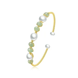 Natural Green Jade & Pearls Bracelets for Women, Natural Freshwater Pearls Jade Bracelets Jewelry Bangle, Lucky Green Jade Jewelry for Mom Lover Her