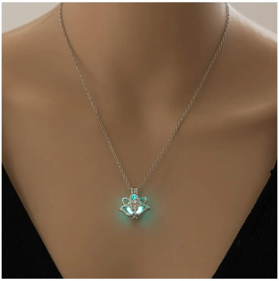 Necklace for Women - Flower Glowing in The Dark Necklaces Luminescent Lotus Pendant Luminous Jewelry Mother's Day Birthday Gifts