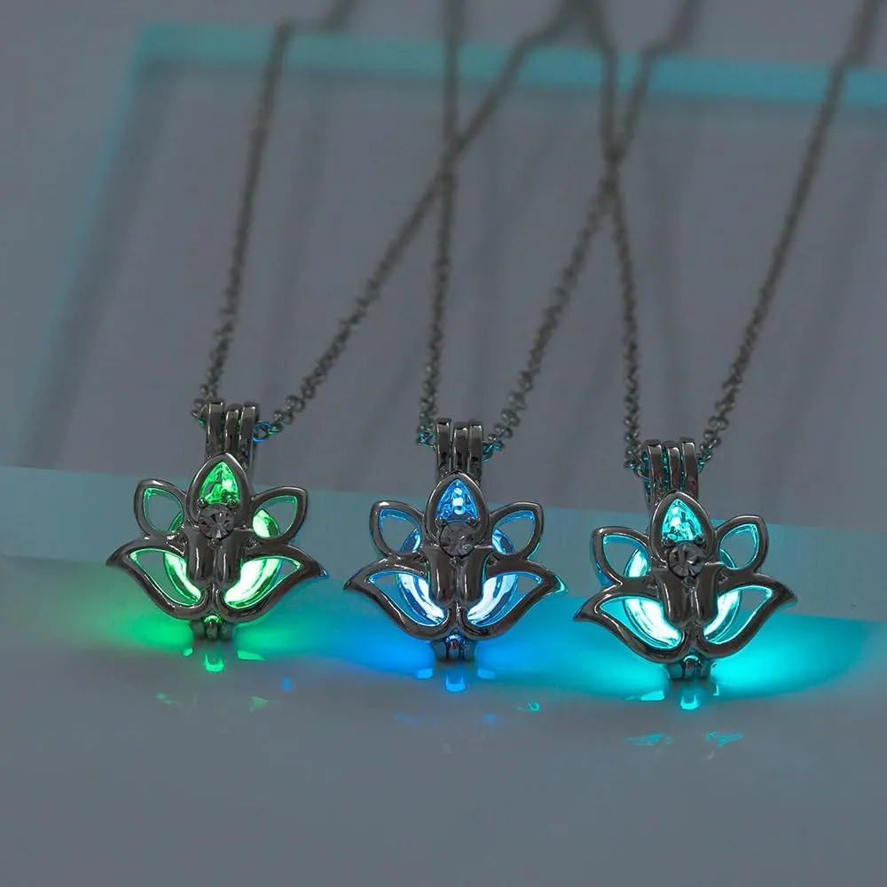 Necklace for Women - Flower Glowing in The Dark Necklaces Luminescent Lotus Pendant Luminous Jewelry Mother's Day Birthday Gifts