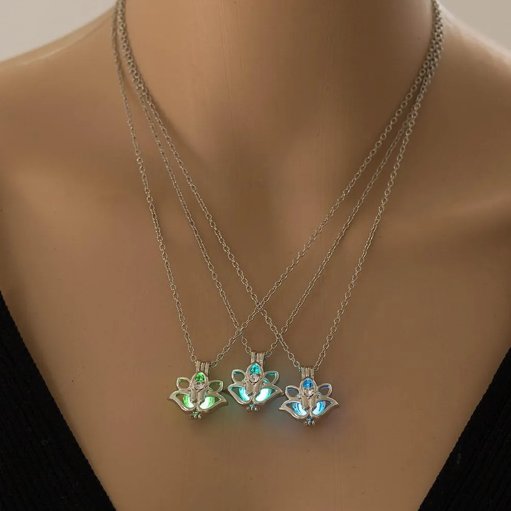 Necklace for Women - Flower Glowing in The Dark Necklaces Luminescent Lotus Pendant Luminous Jewelry Mother's Day Birthday Gifts