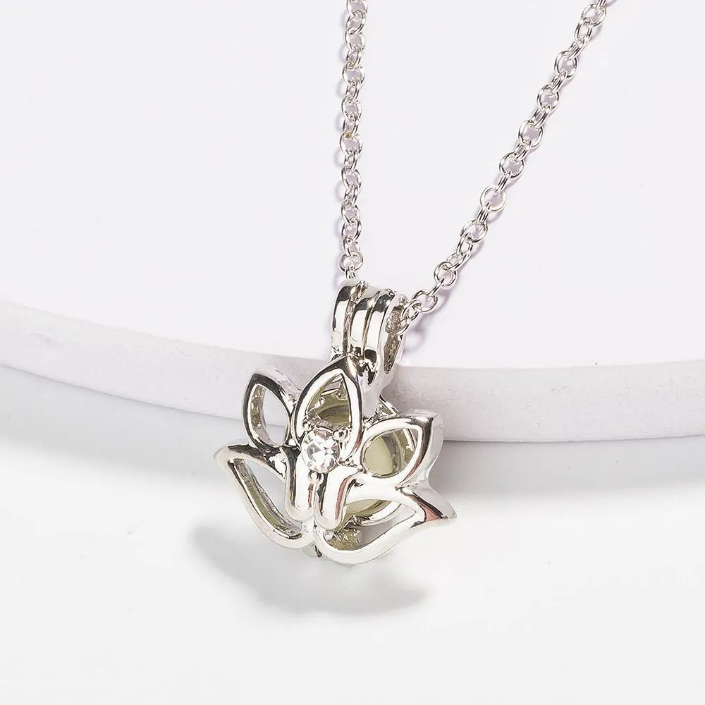 Necklace for Women - Flower Glowing in The Dark Necklaces Luminescent Lotus Pendant Luminous Jewelry Mother's Day Birthday Gifts
