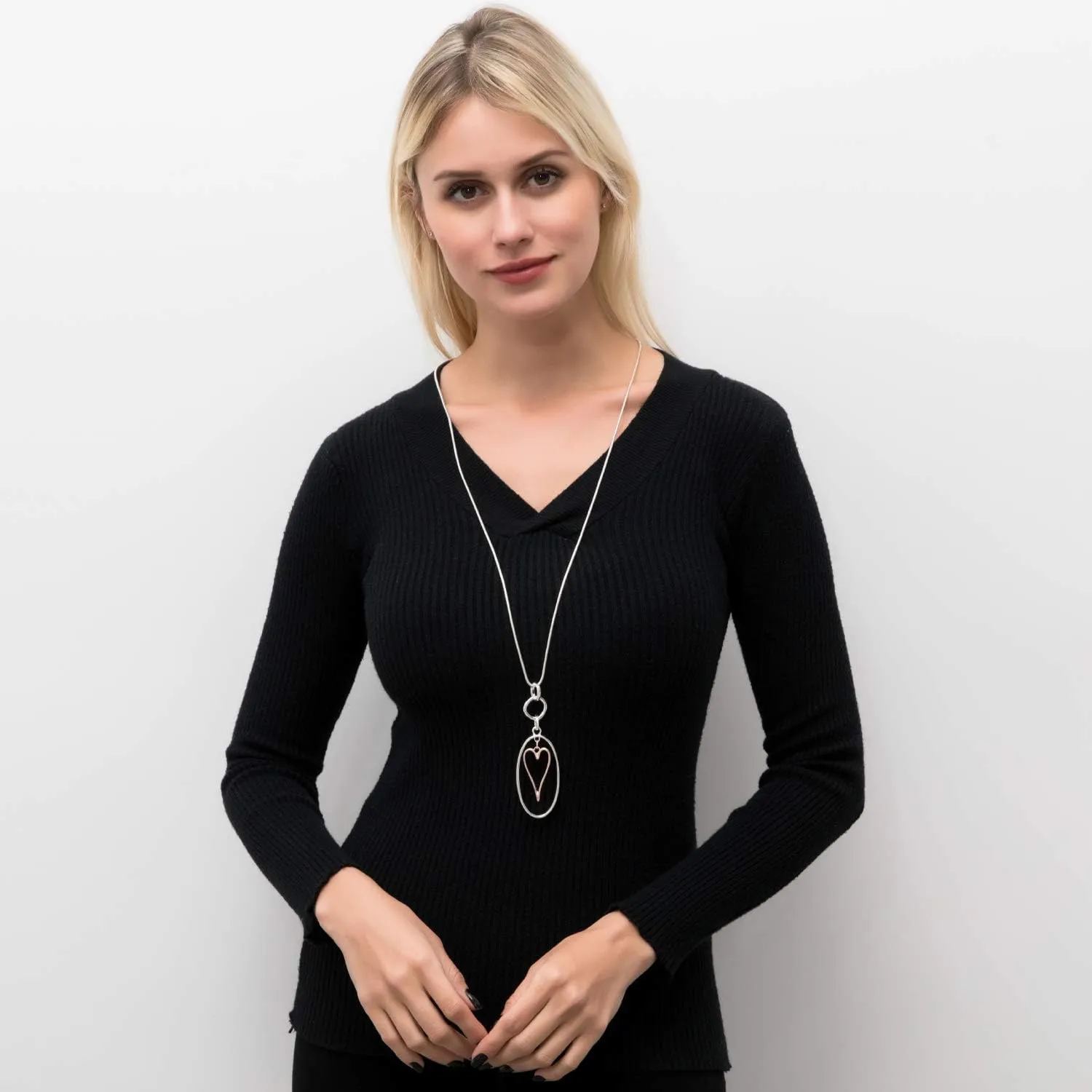 Necklaces for Women Heart Pendant Long Sweater Layered Y Statement Lariat Silver Rose Gold Chain Necklace with Gifts Box