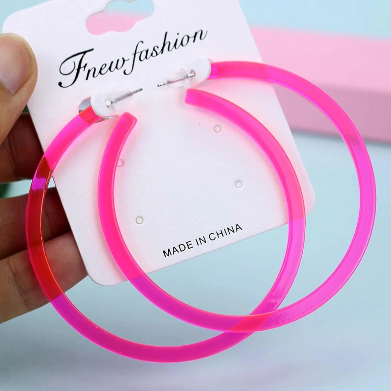 Neon Earrings 80s Outfit for Women Retro Acrylic Hoop Earrings Exaggerated Party Neon Accessories 90s Costume Outfits for Women Fashion Jewelry