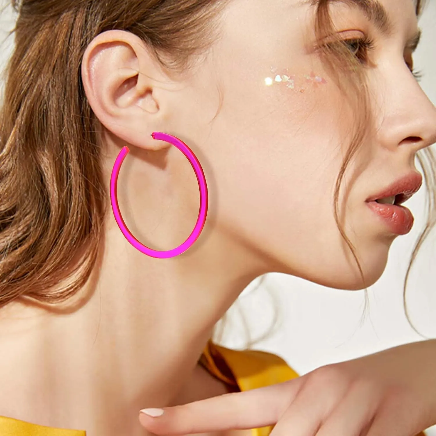 Neon Earrings 80s Outfit for Women Retro Acrylic Hoop Earrings Exaggerated Party Neon Accessories 90s Costume Outfits for Women Fashion Jewelry