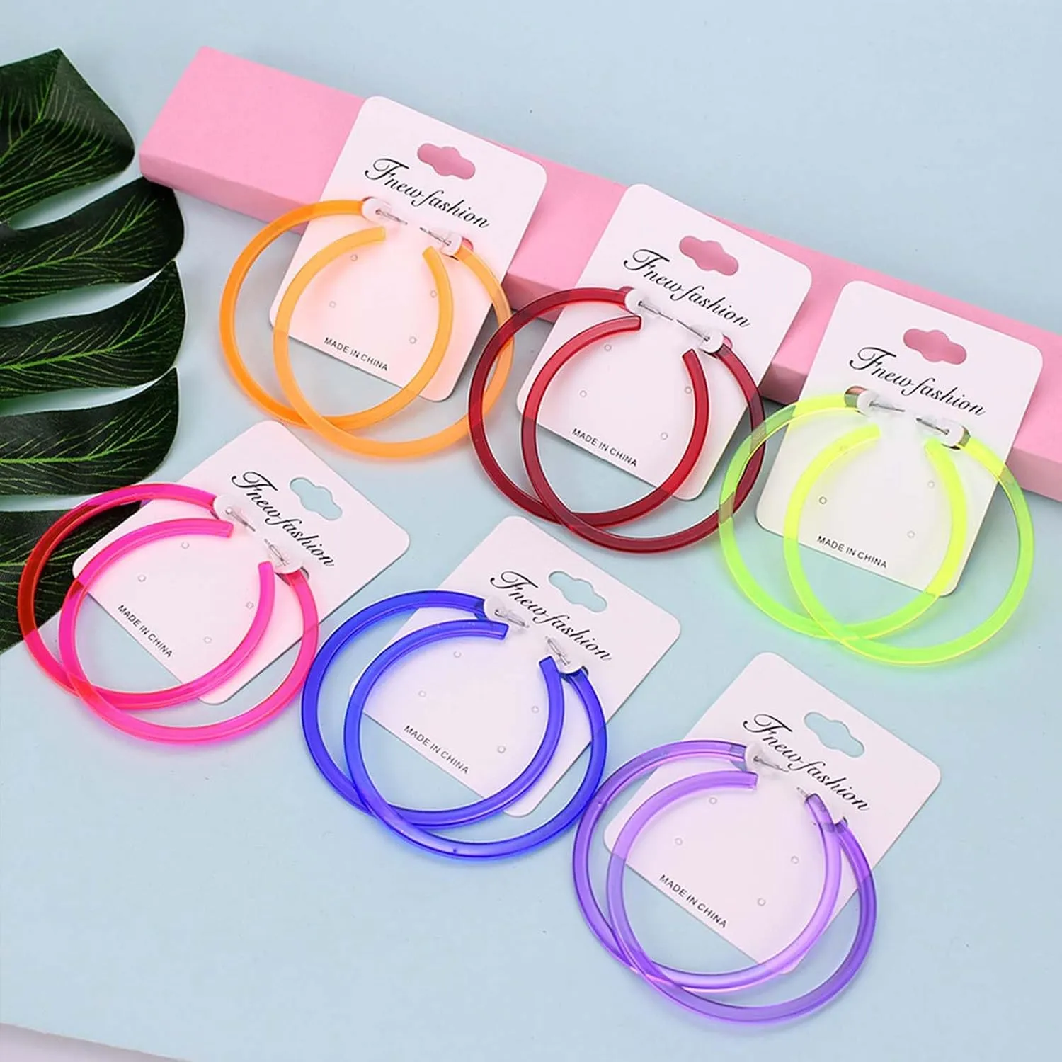 Neon Earrings 80s Outfit for Women Retro Acrylic Hoop Earrings Exaggerated Party Neon Accessories 90s Costume Outfits for Women Fashion Jewelry