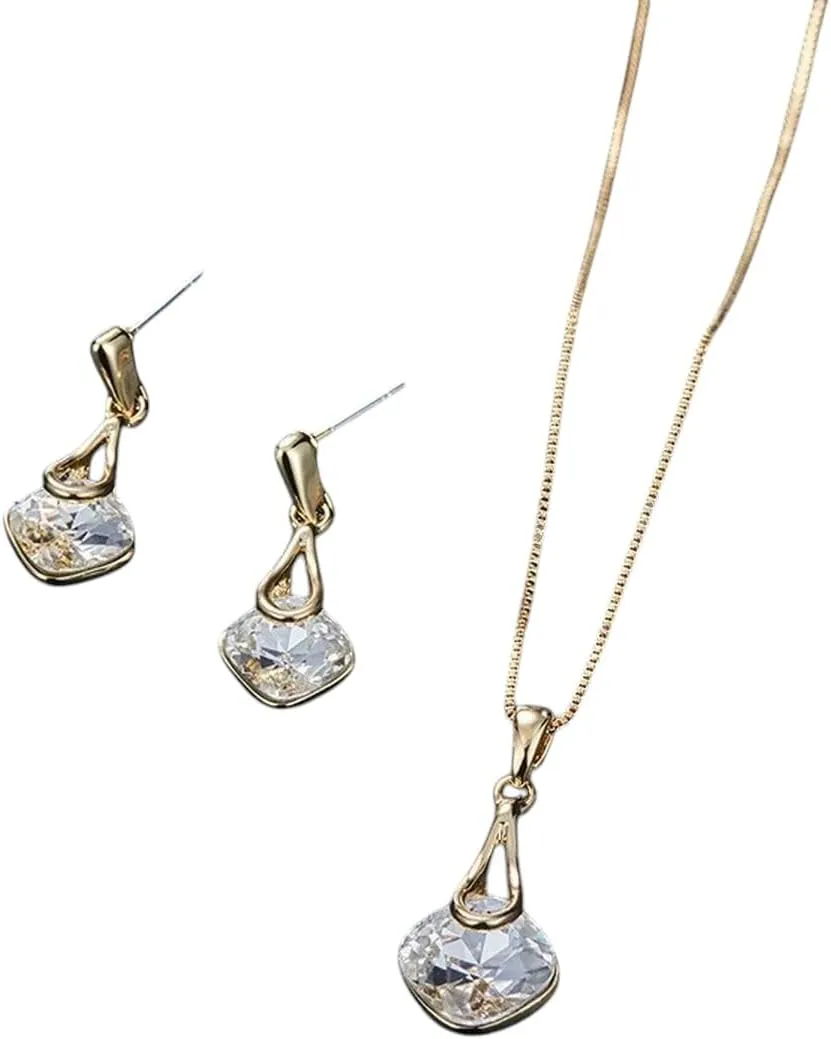New 2025 Unisex Luxury Square Crystal Necklace Earring Sets For Women Imitation Pearl Pendant Necklaces Stud Earrings Wedding Party Jewelry Gift With You Accessories Trendy Creative For Women And Men