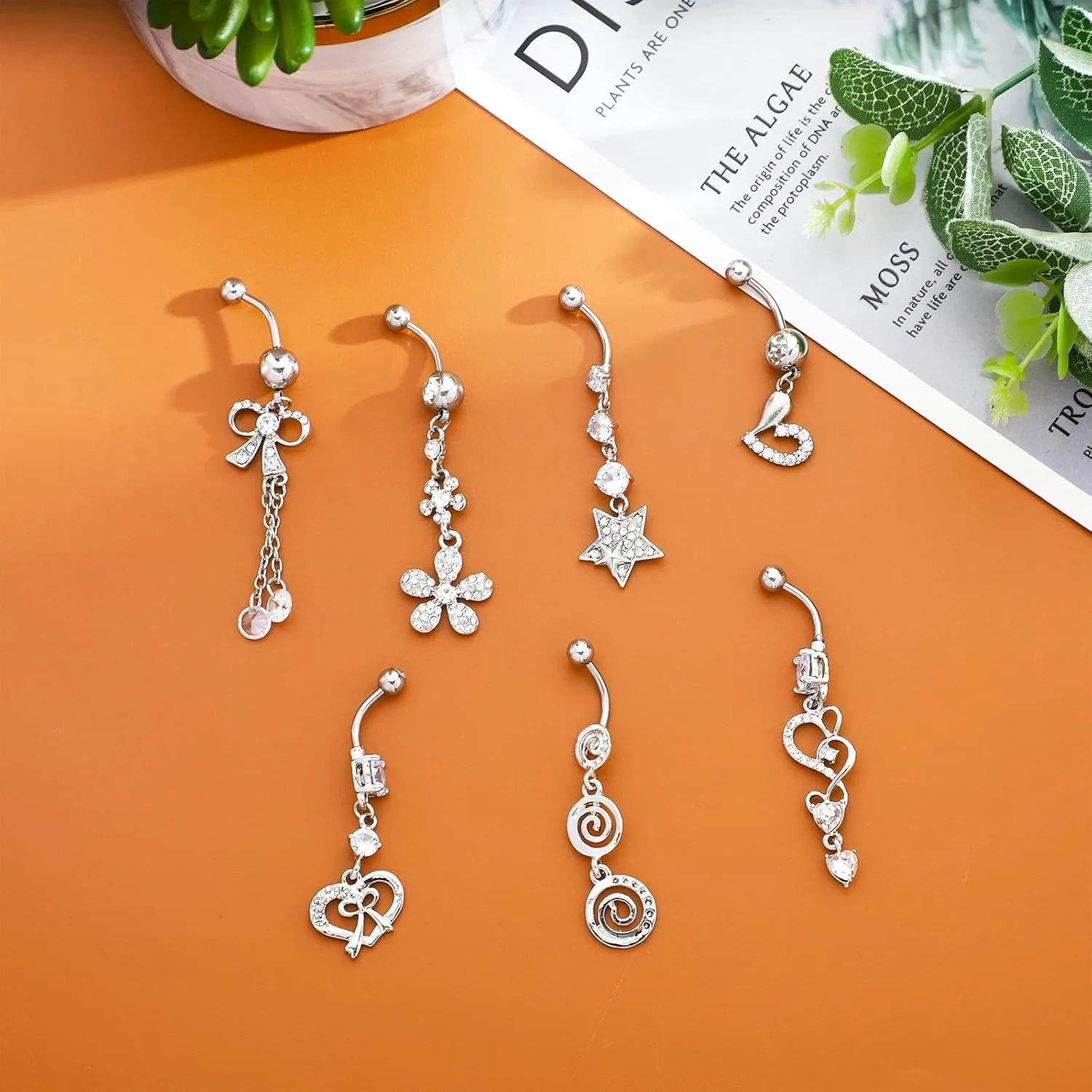 NEWITIN 10 Pieces 14G Belly Button Rings for Women Navel Ring Body Piercing Jewelry Set 316L Surgical Steel Inlaid Cubic Zirconia Belly Dangle Rings for Women