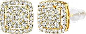 NEWITIN Cubic Zirconia Stud Earrings for Men Hypoallergenic Earring Sterling Silver Post 18K Gold Plated Simulated Crystal Diamond Earring Halo Stud Earrings for Women Men
