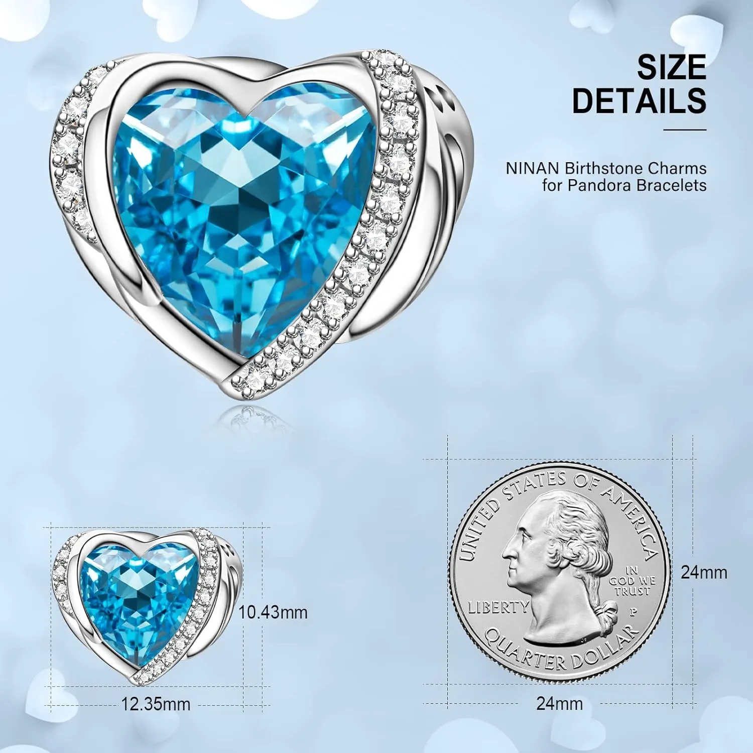 NINGAN Birthstone Charms for Bracelets, Angel Wings 925 Sterling Silver Love Heart Bead Pendant Engraved Symbolizes, Happy Birthday Mother's day Jewelry Gifts for Women