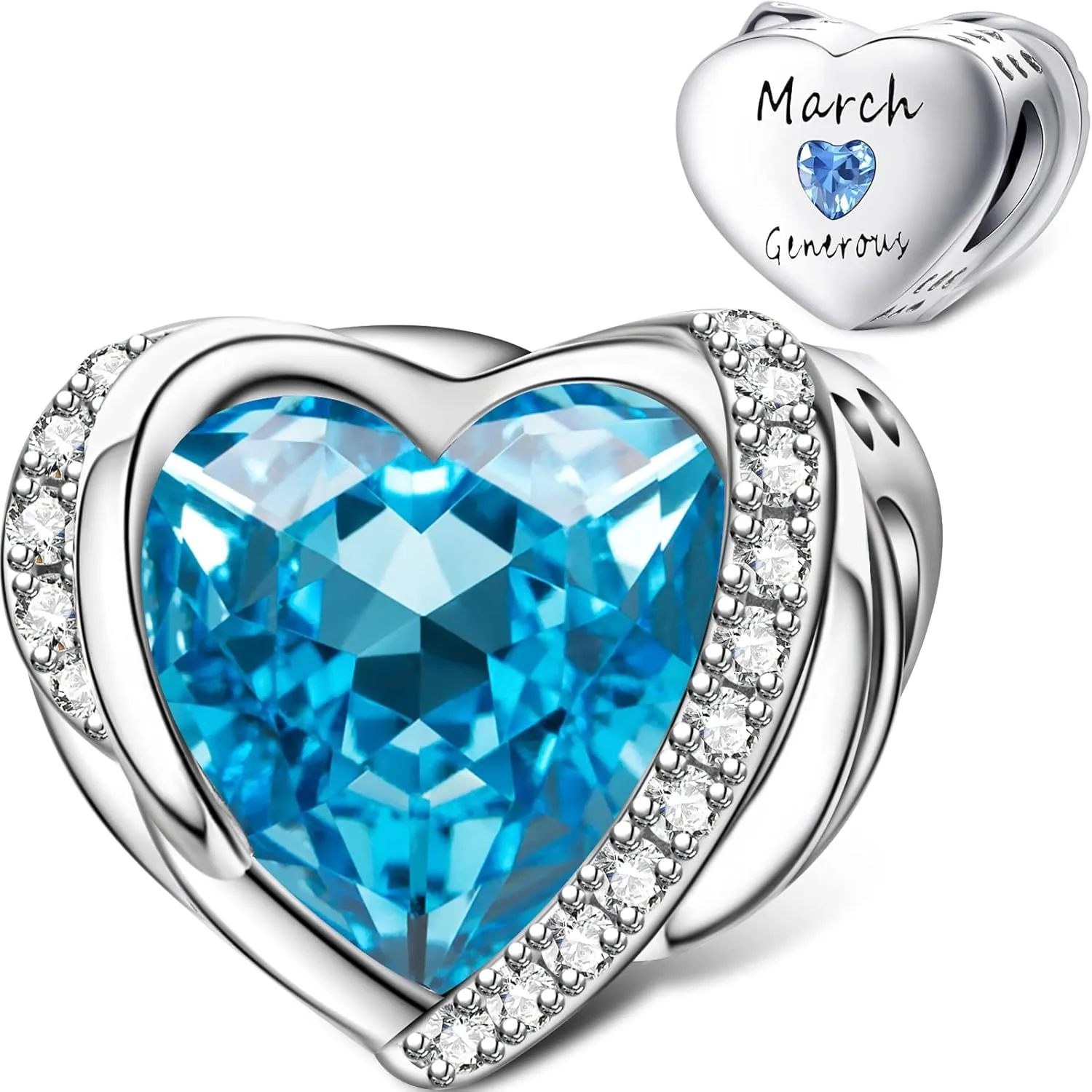 NINGAN Birthstone Charms for Bracelets, Angel Wings 925 Sterling Silver Love Heart Bead Pendant Engraved Symbolizes, Happy Birthday Mother's day Jewelry Gifts for Women