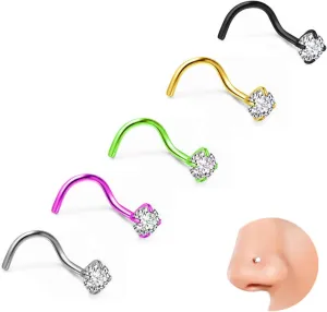 Nose Rings, 5Pcs 20G Nose Screw Rings Studs, CZ Nose Piercing, Titanium Nose Studs for Women, Nostril Nose Piercing Jewelry Men Gold/Silver/Black/Pink/Green