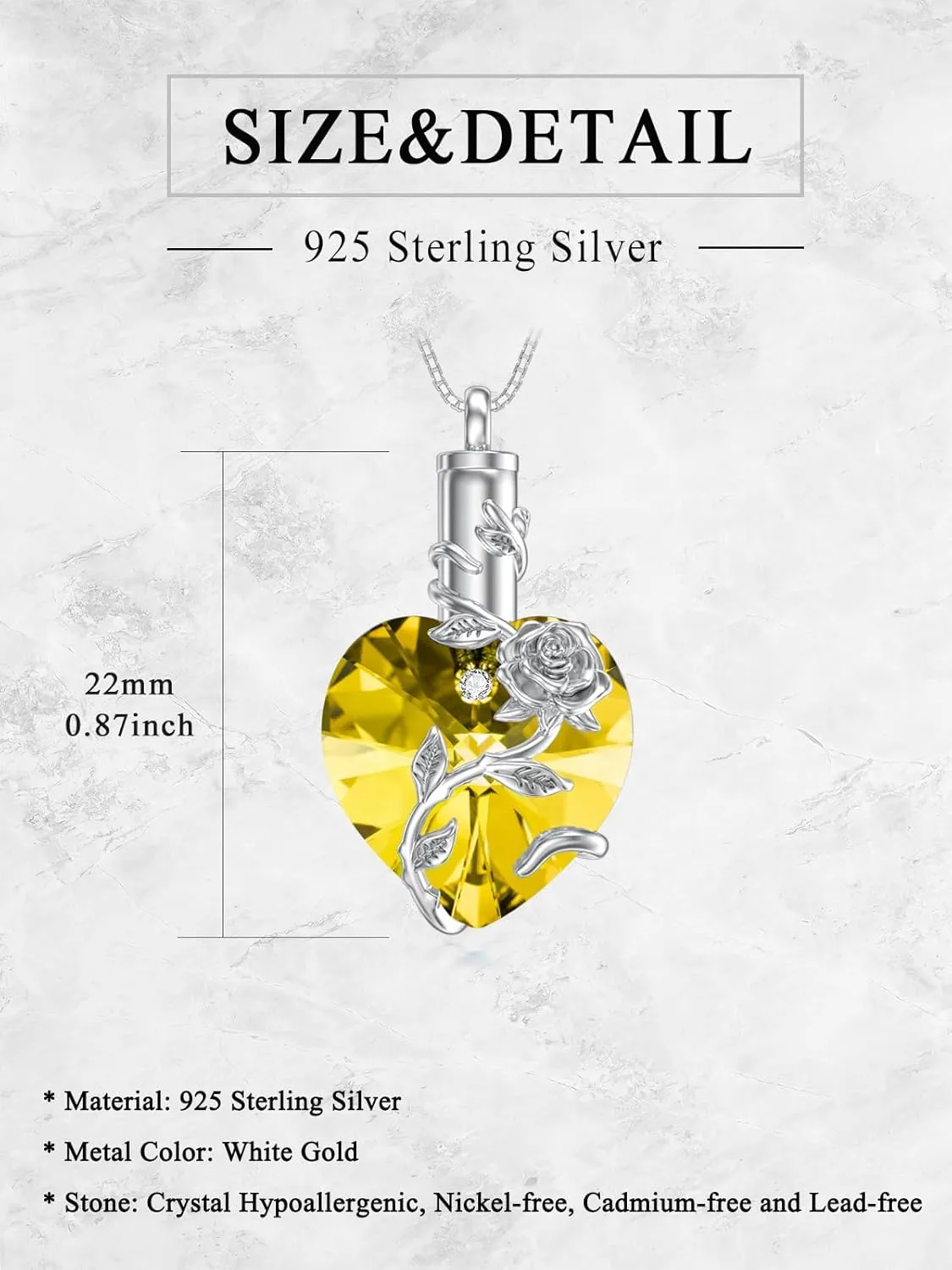 OCJ Heart Rose Flower Urn Necklace for Ashes Women Birthstone Cremation Necklaces Sterling Silver Memorial Cremation Jewelry Gifts