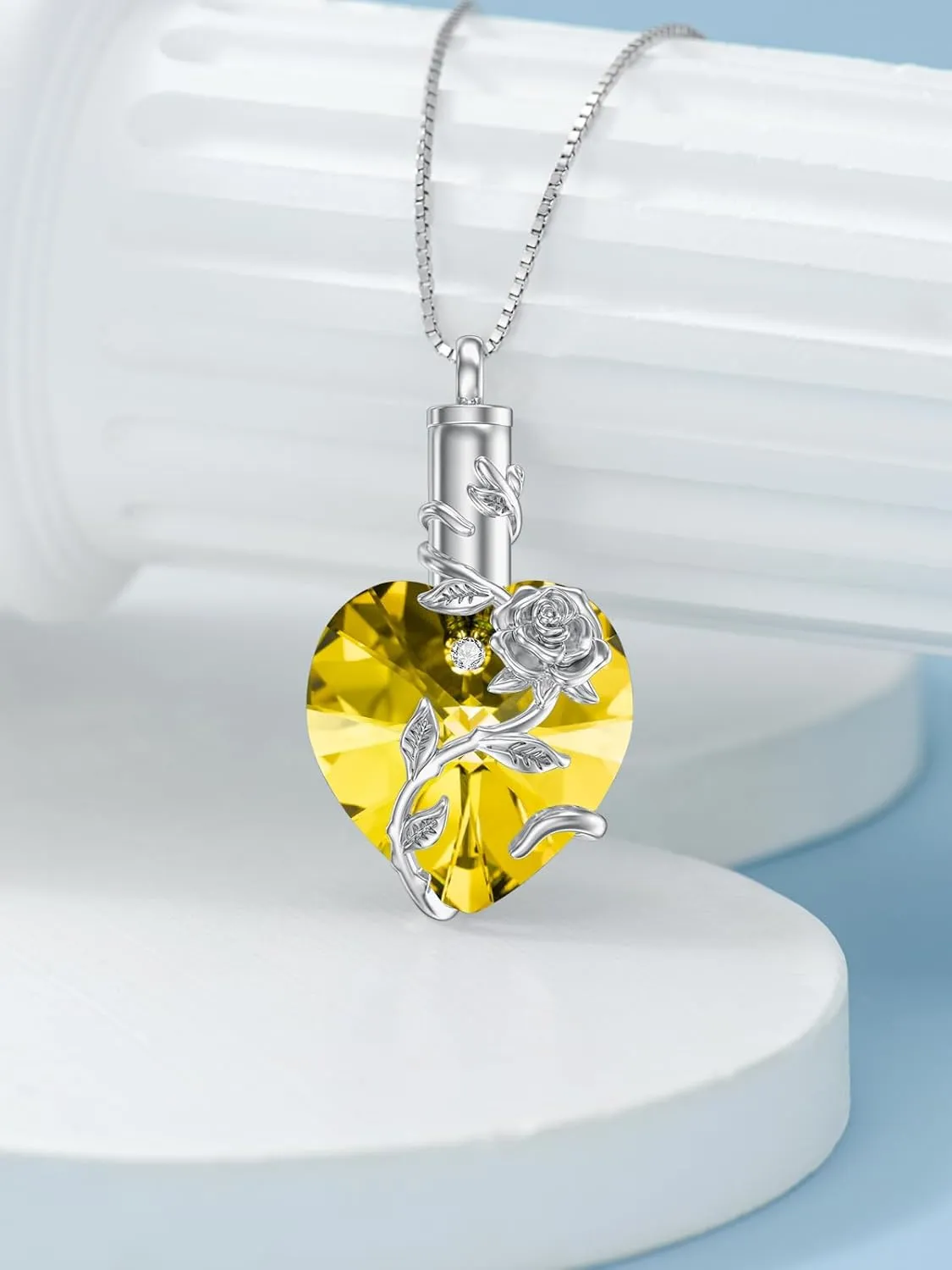 OCJ Heart Rose Flower Urn Necklace for Ashes Women Birthstone Cremation Necklaces Sterling Silver Memorial Cremation Jewelry Gifts