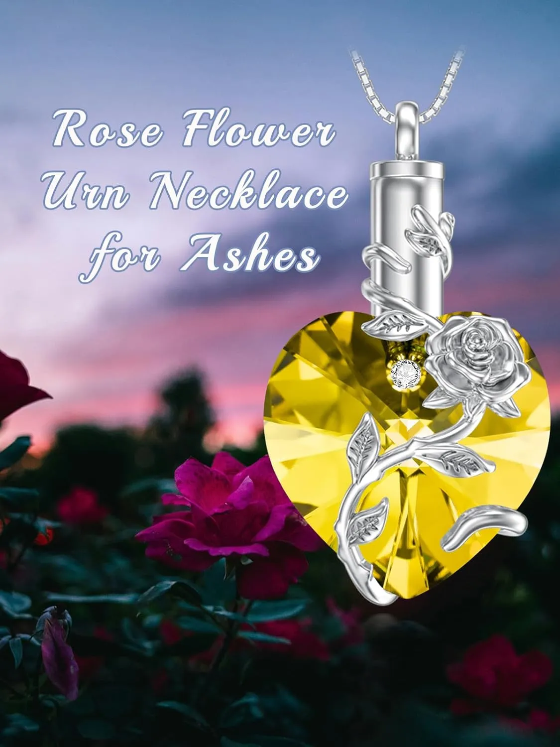 OCJ Heart Rose Flower Urn Necklace for Ashes Women Birthstone Cremation Necklaces Sterling Silver Memorial Cremation Jewelry Gifts
